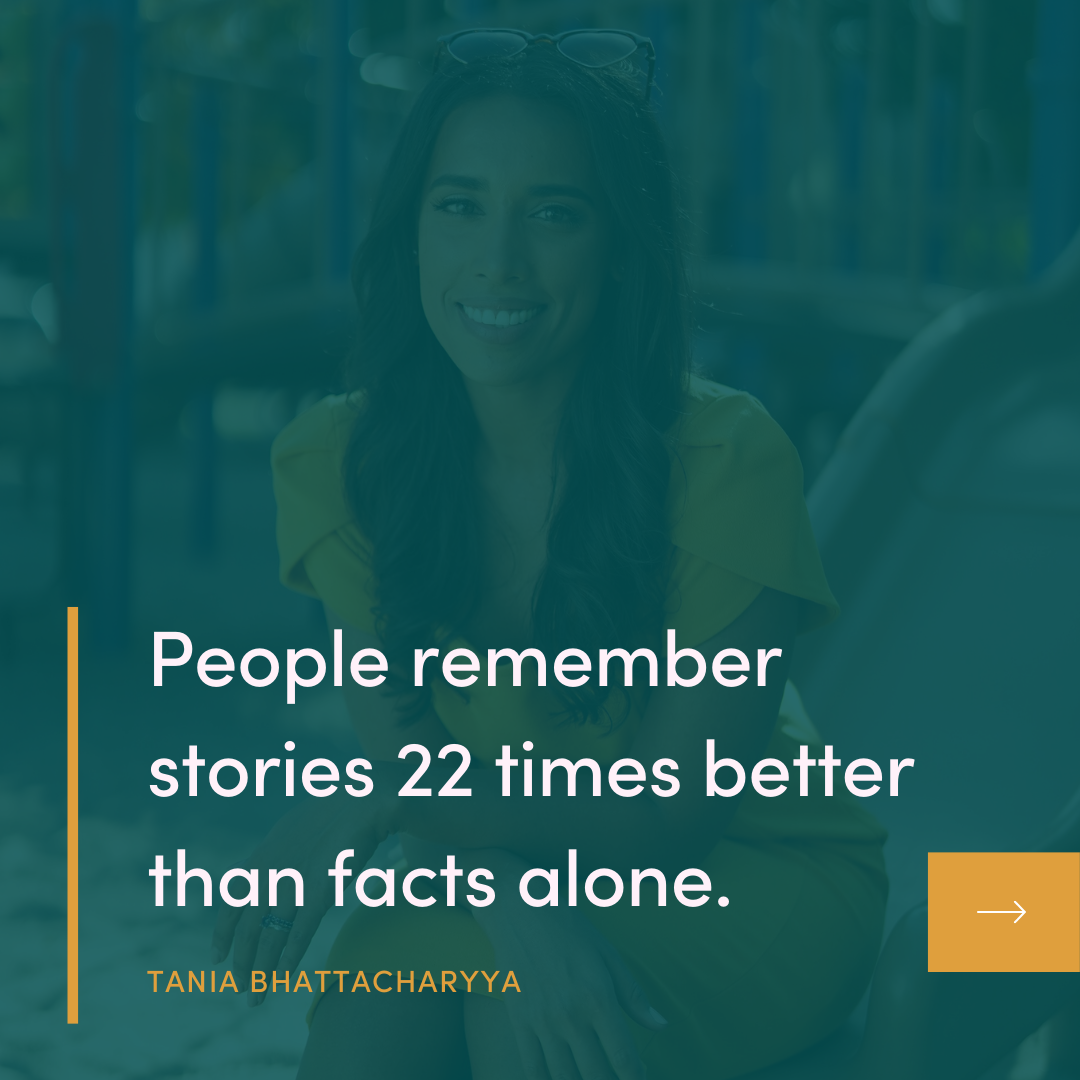 People remember stories 22 times better than facts alone. Quote by Tania Bhattacharyya from episode 65